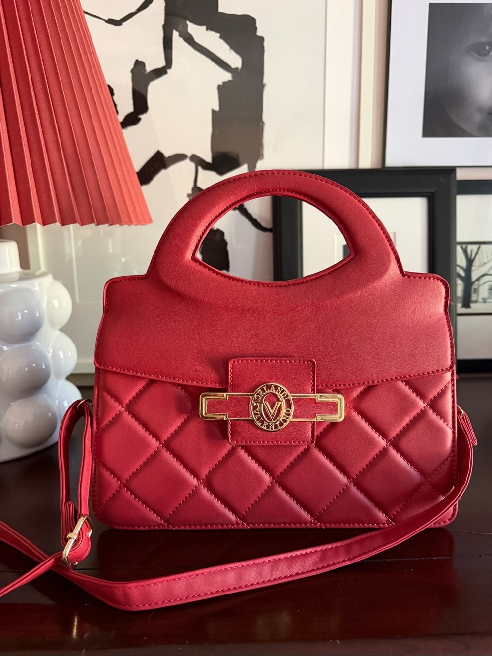 Valentino Orlandi leather red satchel crossbody bag quilted